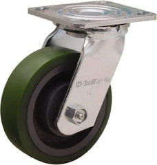 Hamilton - 5" Diam x 1-1/2" Wide x 6-1/8" OAH Top Plate Mount Swivel Caster - Polyurethane Mold onto Cast Iron Center, 550 Lb Capacity, Straight Roller Bearing, 4 x 4-1/2" Plate - Eagle Tool & Supply