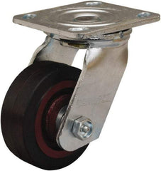 Hamilton - 4" Diam x 1-1/2" Wide x 5-5/8" OAH Top Plate Mount Swivel Caster - Rubber Mold on Cast Iron, 200 Lb Capacity, Straight Roller Bearing, 4 x 4-1/2" Plate - Eagle Tool & Supply