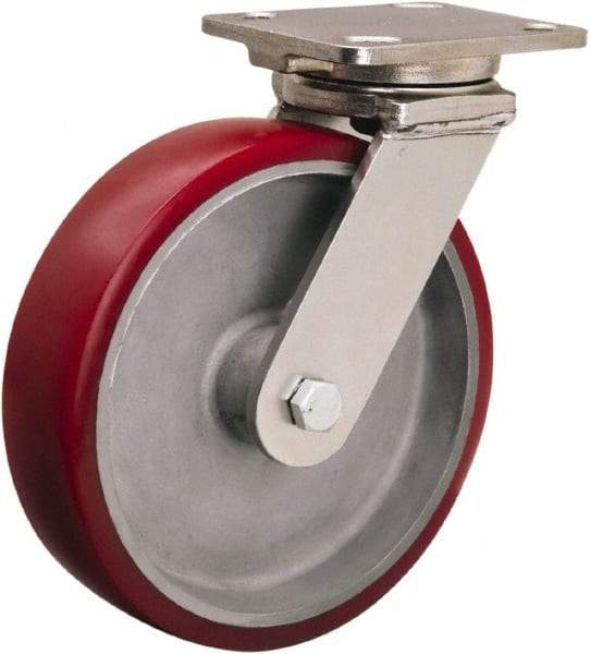Hamilton - 8" Diam x 2" Wide x 9-1/2" OAH Top Plate Mount Swivel Caster - Polyolefin, 900 Lb Capacity, Delrin Bearing, 4 x 5" Plate - Eagle Tool & Supply