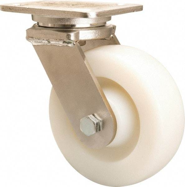 Hamilton - 6" Diam x 2" Wide x 7-1/2" OAH Top Plate Mount Swivel Caster - Nylon, 1,000 Lb Capacity, Stainless Steel Double Shielded Precision Ball Bearing, 4 x 5" Plate - Eagle Tool & Supply