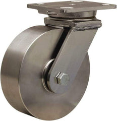 Hamilton - 6" Diam x 2" Wide x 7-1/2" OAH Top Plate Mount Swivel Caster - Forged Steel, 1,000 Lb Capacity, Delrin Bearing, 4 x 5" Plate - Eagle Tool & Supply