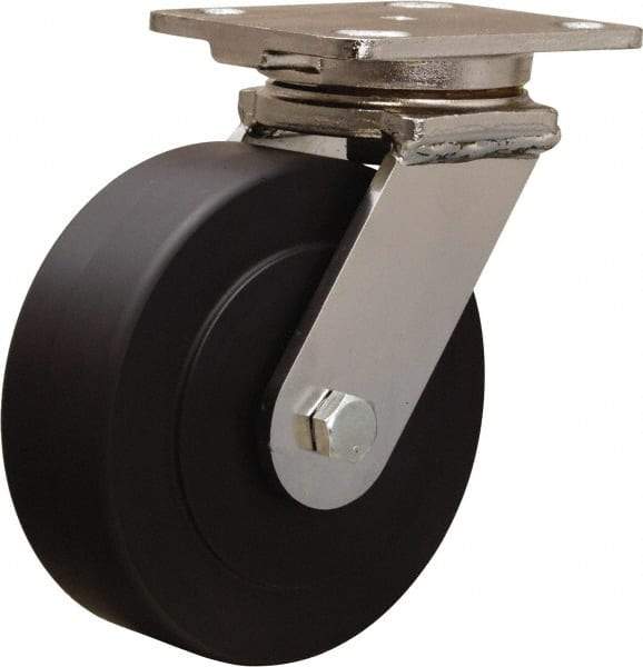 Hamilton - 6" Diam x 2" Wide x 7-1/2" OAH Top Plate Mount Swivel Caster - Nylon, 1,600 Lb Capacity, Stainless Steel Double Shielded Precision Ball Bearing, 4 x 5" Plate - Eagle Tool & Supply