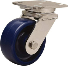 Hamilton - 5" Diam x 2" Wide x 6-1/2" OAH Top Plate Mount Swivel Caster - Polyurethane, 900 Lb Capacity, Stainless Steel Double Shielded Precision Ball Bearing, 4 x 5" Plate - Eagle Tool & Supply