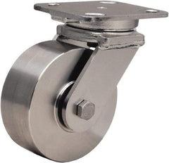 Hamilton - 5" Diam x 2" Wide x 6-1/2" OAH Top Plate Mount Swivel Caster - Forged Steel, 950 Lb Capacity, Stainless Steel Double Shielded Precision Ball Bearing, 4 x 5" Plate - Eagle Tool & Supply