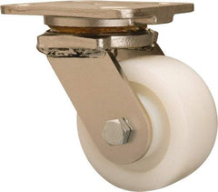 Hamilton - 4" Diam x 2" Wide x 5-5/8" OAH Top Plate Mount Swivel Caster - Nylon, 800 Lb Capacity, Stainless Steel Double Shielded Precision Ball Bearing, 4 x 5" Plate - Eagle Tool & Supply