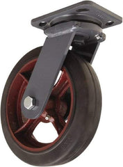 Hamilton - 8" Diam x 2" Wide x 9-1/2" OAH Top Plate Mount Swivel Caster - Rubber Mold on Cast Iron, 500 Lb Capacity, Straight Roller Bearing, 4 x 5" Plate - Eagle Tool & Supply