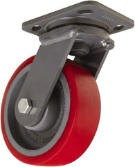 Hamilton - 6" Diam x 2" Wide x 7-1/2" OAH Top Plate Mount Swivel Caster - Polyurethane Mold onto Cast Iron Center, 1,400 Lb Capacity, Sealed Precision Ball Bearing, 4 x 5" Plate - Eagle Tool & Supply