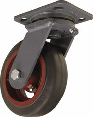 Hamilton - 6" Diam x 2" Wide x 7-1/2" OAH Top Plate Mount Swivel Caster - Rubber Mold on Cast Iron, 410 Lb Capacity, Straight Roller Bearing, 4 x 5" Plate - Eagle Tool & Supply