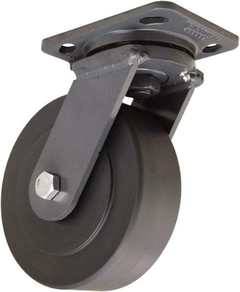 Hamilton - 6" Diam x 2" Wide x 7-1/2" OAH Top Plate Mount Swivel Caster - Nylon, 2,000 Lb Capacity, Sealed Precision Ball Bearing, 4 x 5" Plate - Eagle Tool & Supply