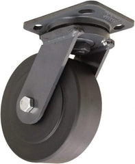 Hamilton - 6" Diam x 2" Wide x 7-1/2" OAH Top Plate Mount Swivel Caster - Nylon, 2,000 Lb Capacity, Sealed Precision Ball Bearing, 4 x 5" Plate - Eagle Tool & Supply
