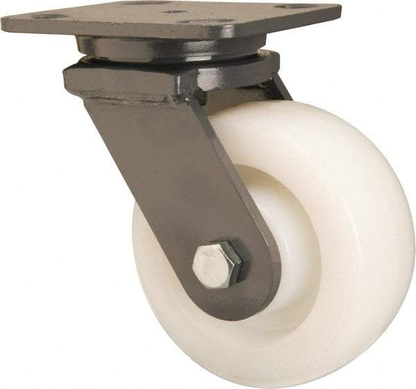 Hamilton - 5" Diam x 2" Wide x 6-1/2" OAH Top Plate Mount Swivel Caster - Nylon, Sealed Precision Ball Bearing, 4 x 5" Plate - Eagle Tool & Supply