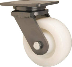 Hamilton - 5" Diam x 2" Wide x 6-1/2" OAH Top Plate Mount Swivel Caster - Nylon, Sealed Precision Ball Bearing, 4 x 5" Plate - Eagle Tool & Supply