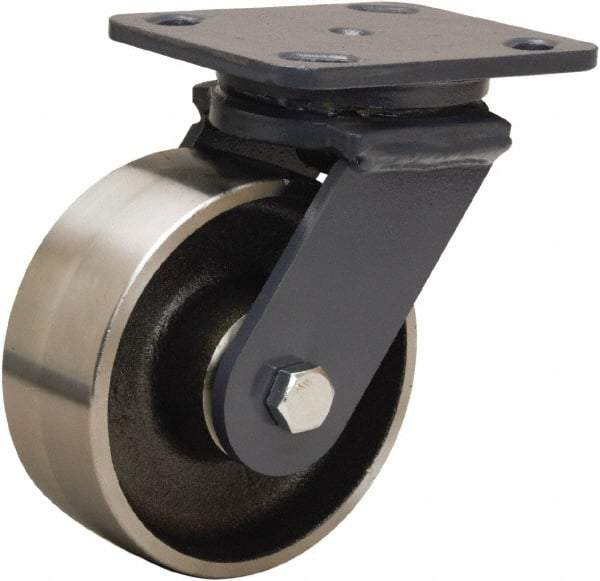 Hamilton - 5" Diam x 2" Wide x 6-1/2" OAH Top Plate Mount Swivel Caster - Forged Steel, 2,000 Lb Capacity, Sealed Precision Ball Bearing, 4 x 5" Plate - Eagle Tool & Supply
