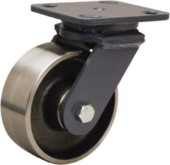 Hamilton - 5" Diam x 2" Wide x 6-1/2" OAH Top Plate Mount Swivel Caster - Forged Steel, 2,000 Lb Capacity, Sealed Precision Ball Bearing, 4 x 5" Plate - Eagle Tool & Supply