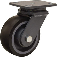 Hamilton - 5" Diam x 2" Wide x 6-1/2" OAH Top Plate Mount Swivel Caster - Polyurethane Mold onto Cast Iron Center, 1,360 Lb Capacity, Sealed Precision Ball Bearing, 4 x 5" Plate - Eagle Tool & Supply
