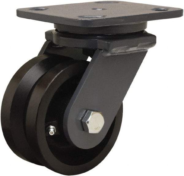Hamilton - 4" Diam x 2" Wide, Iron Swivel Caster - 800 Lb Capacity, Top Plate Mount, 4" x 5" Plate, Straight Roller Bearing - Eagle Tool & Supply