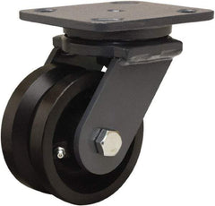 Hamilton - 4" Diam x 2" Wide, Iron Swivel Caster - 800 Lb Capacity, Top Plate Mount, 4" x 5" Plate, Straight Roller Bearing - Eagle Tool & Supply