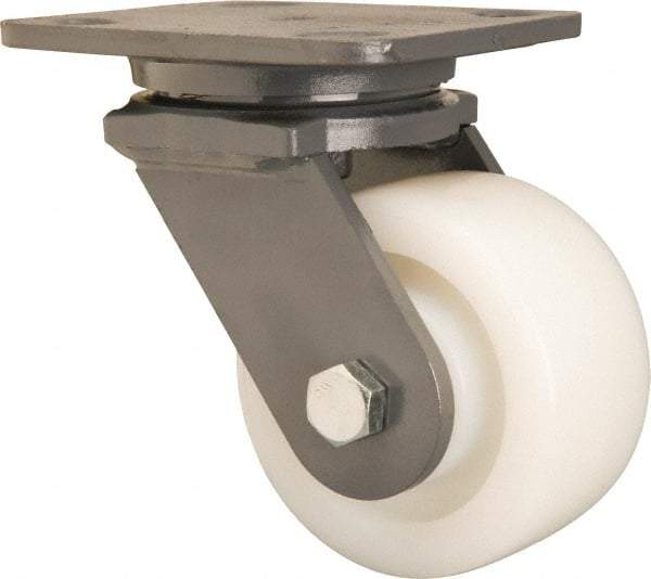 Hamilton - 4" Diam x 2" Wide x 5-5/8" OAH Top Plate Mount Swivel Caster - Nylon, Sealed Precision Ball Bearing, 4 x 5" Plate - Eagle Tool & Supply