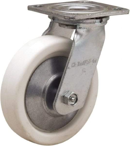 Hamilton - 6" Diam x 1-1/2" Wide x 7-1/2" OAH Top Plate Mount Swivel Caster - Polyolefin, 525 Lb Capacity, Delrin Bearing, 4 x 4-1/2" Plate - Eagle Tool & Supply