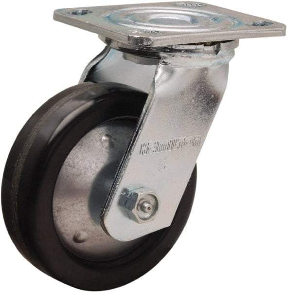 Hamilton - 5" Diam x 1-1/2" Wide x 6-1/2" OAH Top Plate Mount Swivel Caster - Phenolic, 600 Lb Capacity, Straight Roller Bearing, 4 x 4-1/2" Plate - Eagle Tool & Supply