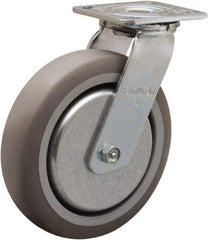 Hamilton - 8" Diam x 2" Wide x 9-1/2" OAH Top Plate Mount Swivel Caster - Rubber Mold on Polyolefin, 500 Lb Capacity, Straight Roller Bearing, 4 x 4-1/2" Plate - Eagle Tool & Supply