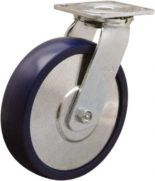 Hamilton - 8" Diam x 2" Wide x 9-1/2" OAH Top Plate Mount Swivel Caster - Polyurethane, 900 Lb Capacity, Sealed Precision Ball Bearing, 4 x 4-1/2" Plate - Eagle Tool & Supply