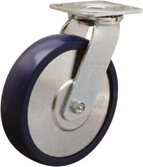Hamilton - 8" Diam x 2" Wide x 9-1/2" OAH Top Plate Mount Swivel Caster - Polyurethane, 900 Lb Capacity, Sealed Precision Ball Bearing, 4 x 4-1/2" Plate - Eagle Tool & Supply