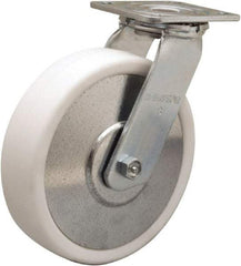 Hamilton - 8" Diam x 2" Wide x 9-1/2" OAH Top Plate Mount Swivel Caster - Polyolefin, 900 Lb Capacity, Delrin Bearing, 4 x 4-1/2" Plate - Eagle Tool & Supply