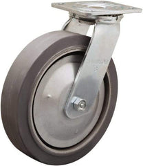 Hamilton - 8" Diam x 2" Wide x 9-1/2" OAH Top Plate Mount Swivel Caster - Rubber Mold on Aluminum, 500 Lb Capacity, Straight Roller Bearing, 4 x 4-1/2" Plate - Eagle Tool & Supply