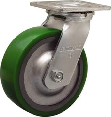 Hamilton - 6" Diam x 2" Wide x 7-1/2" OAH Top Plate Mount Swivel Caster - Polyurethane Mold onto Cast Iron Center, 900 Lb Capacity, Sealed Precision Ball Bearing, 4 x 4-1/2" Plate - Eagle Tool & Supply
