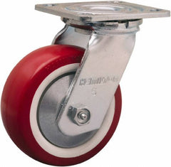 Hamilton - 5" Diam x 2" Wide x 6-1/2" OAH Top Plate Mount Swivel Caster - Polyurethane Mold on Polypropylene, 900 Lb Capacity, Straight Roller Bearing, 4 x 4-1/2" Plate - Eagle Tool & Supply