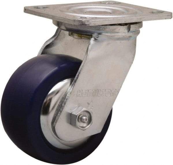 Hamilton - 4" Diam x 2" Wide x 5-5/8" OAH Top Plate Mount Swivel Caster - Polyurethane, 750 Lb Capacity, Straight Roller Bearing, 4 x 4-1/2" Plate - Eagle Tool & Supply