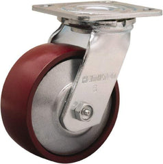 Hamilton - 5" Diam x 2" Wide x 6-1/2" OAH Top Plate Mount Swivel Caster - Cast Iron, 900 Lb Capacity, Sealed Precision Ball Bearing, 4 x 4-1/2" Plate - Eagle Tool & Supply