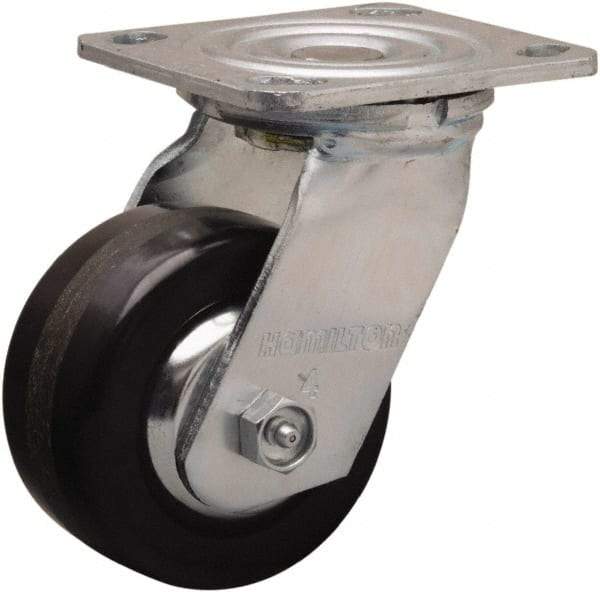 Hamilton - 4" Diam x 2" Wide x 5-5/8" OAH Top Plate Mount Swivel Caster - Phenolic, 800 Lb Capacity, Straight Roller Bearing, 4 x 4-1/2" Plate - Eagle Tool & Supply