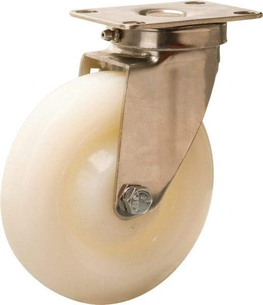 Hamilton - 5" Diam x 1-1/4" Wide x 6-1/4" OAH Top Plate Mount Swivel Caster - Nylon, 325 Lb Capacity, Plain Bore Bearing, 2-3/8 x 3-5/8" Plate - Eagle Tool & Supply