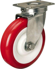 Hamilton - 5" Diam x 1-3/8" Wide x 6-1/4" OAH Top Plate Mount Swivel Caster - Polyurethane Mold on Polypropylene, 325 Lb Capacity, Delrin Bearing, 2-3/8 x 3-5/8" Plate - Eagle Tool & Supply