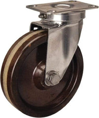 Hamilton - 5" Diam x 1-1/4" Wide x 6-1/4" OAH Top Plate Mount Swivel Caster - Phenolic, 300 Lb Capacity, Plain Bore Bearing, 2-3/8 x 3-5/8" Plate - Eagle Tool & Supply