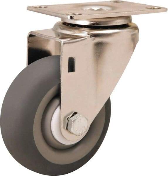 Hamilton - 3-1/2" Diam x 1-3/8" Wide x 4-7/8" OAH Top Plate Mount Swivel Caster - Rubber Mold on Polyolefin, 240 Lb Capacity, Delrin Bearing, 2-3/8 x 3-5/8" Plate - Eagle Tool & Supply
