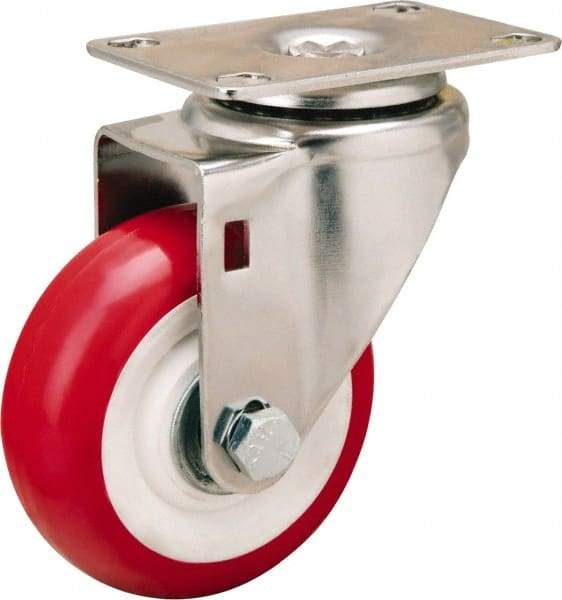 Hamilton - 3-1/2" Diam x 1-3/8" Wide x 4-7/8" OAH Top Plate Mount Swivel Caster - Polyurethane Mold on Polypropylene, 325 Lb Capacity, Delrin Bearing, 2-3/8 x 3-5/8" Plate - Eagle Tool & Supply
