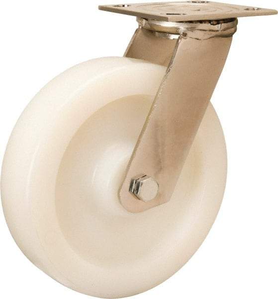 Hamilton - 8" Diam x 2" Wide x 9-1/2" OAH Top Plate Mount Swivel Caster - Nylon, 500 Lb Capacity, Stainless Steel Precision Ball Bearing, 3-3/4 x 4-1/2" Plate - Eagle Tool & Supply