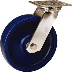 Hamilton - 8" Diam x 2" Wide x 9-1/2" OAH Top Plate Mount Swivel Caster - Polyurethane, 800 Lb Capacity, Delrin Bearing, 3-3/4 x 4-1/2" Plate - Eagle Tool & Supply