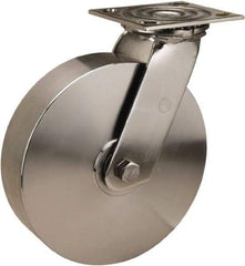 Hamilton - 8" Diam x 2" Wide x 9-1/2" OAH Top Plate Mount Swivel Caster - Stainless Steel, 800 Lb Capacity, Plain Bore Bearing, 4 x 4-1/2" Plate - Eagle Tool & Supply