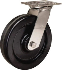 Hamilton - 8" Diam x 2" Wide x 9-1/2" OAH Top Plate Mount Swivel Caster - Phenolic, 800 Lb Capacity, Delrin Bearing, 3-3/4 x 4-1/2" Plate - Eagle Tool & Supply