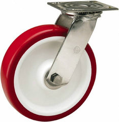 Hamilton - 8" Diam x 2" Wide x 9-1/2" OAH Top Plate Mount Swivel Caster - Polyurethane Mold on Polypropylene, 800 Lb Capacity, Delrin Bearing, 3-3/4 x 4-1/2" Plate - Eagle Tool & Supply