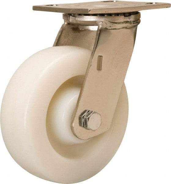 Hamilton - 6" Diam x 2" Wide x 7-1/2" OAH Top Plate Mount Swivel Caster - Nylon, 500 Lb Capacity, Stainless Steel Precision Ball Bearing, 3-3/4 x 4-1/2" Plate - Eagle Tool & Supply