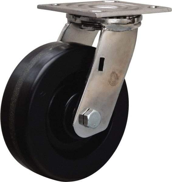 Hamilton - 6" Diam x 2" Wide x 7-1/2" OAH Top Plate Mount Swivel Caster - Phenolic, 800 Lb Capacity, Delrin Bearing, 3-3/4 x 4-1/2" Plate - Eagle Tool & Supply