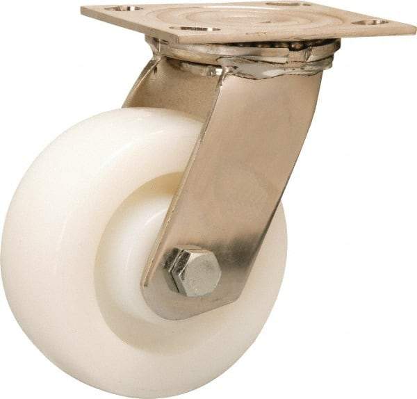 Hamilton - 5" Diam x 2" Wide x 6-1/2" OAH Top Plate Mount Swivel Caster - Nylon, 800 Lb Capacity, Stainless Steel Precision Ball Bearing, 4 x 4-1/2" Plate - Eagle Tool & Supply