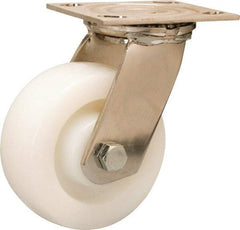 Hamilton - 5" Diam x 2" Wide x 6-1/2" OAH Top Plate Mount Swivel Caster - Nylon, 800 Lb Capacity, Stainless Steel Precision Ball Bearing, 4 x 4-1/2" Plate - Eagle Tool & Supply