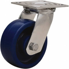 Hamilton - 5" Diam x 2" Wide x 6-1/2" OAH Top Plate Mount Swivel Caster - Polyurethane, 800 Lb Capacity, Delrin Bearing, 3-3/4 x 4-1/2" Plate - Eagle Tool & Supply