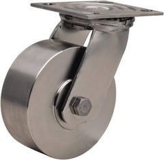 Hamilton - 5" Diam x 2" Wide x 6-1/2" OAH Top Plate Mount Swivel Caster - Forged Steel, 800 Lb Capacity, Plain Bore Bearing, 3-3/4 x 4-1/2" Plate - Eagle Tool & Supply